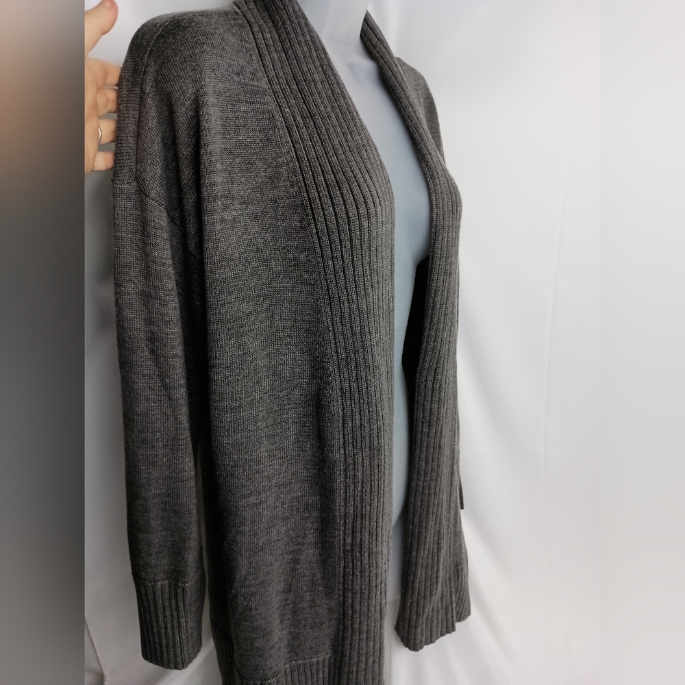 ANN TAYLOR Coatigan Office L‎ Gray Women's Open Front Cardigan Duster Sweater - Picture 6 of 8